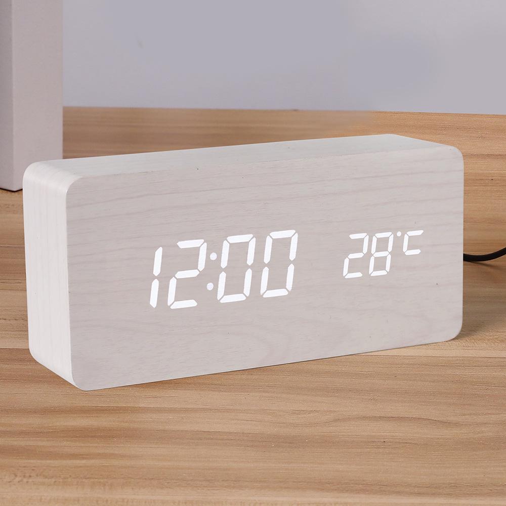 LED Wooden Alarm Clock & Thermometer - Digital Electronic Gift
