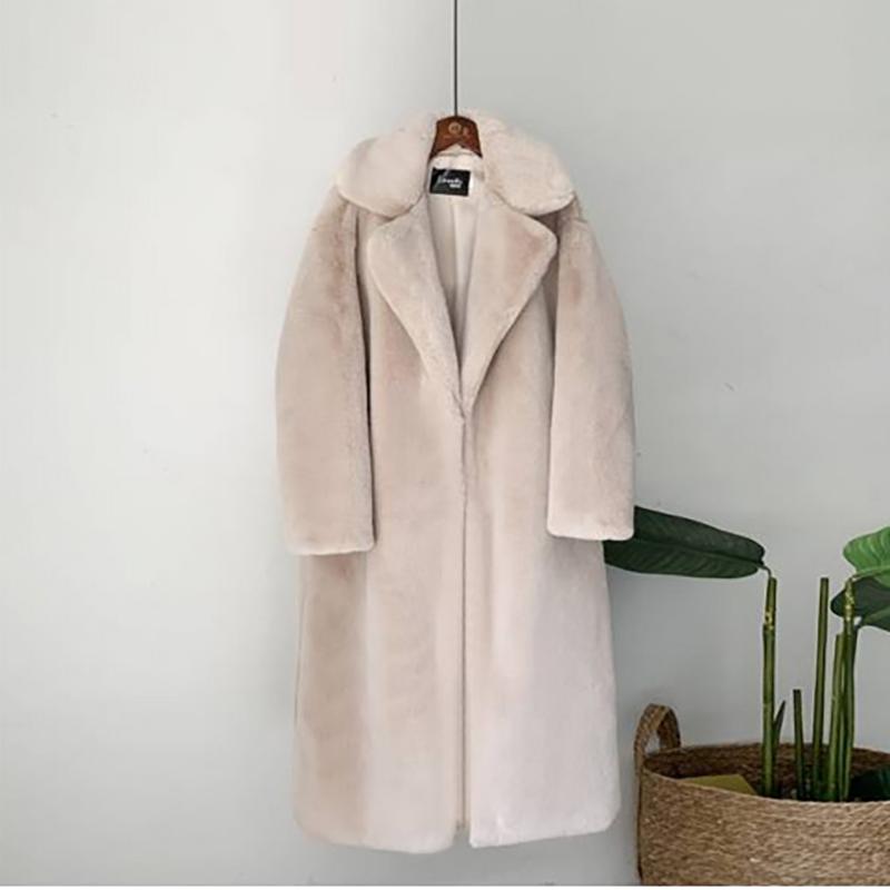 Ropa de Invierno Mujer Largo Grueso Cálido Suave Colorido Esponjoso Talla Grande Abrigo de Piel Sintética de Conejo Rex Mujer Solapa