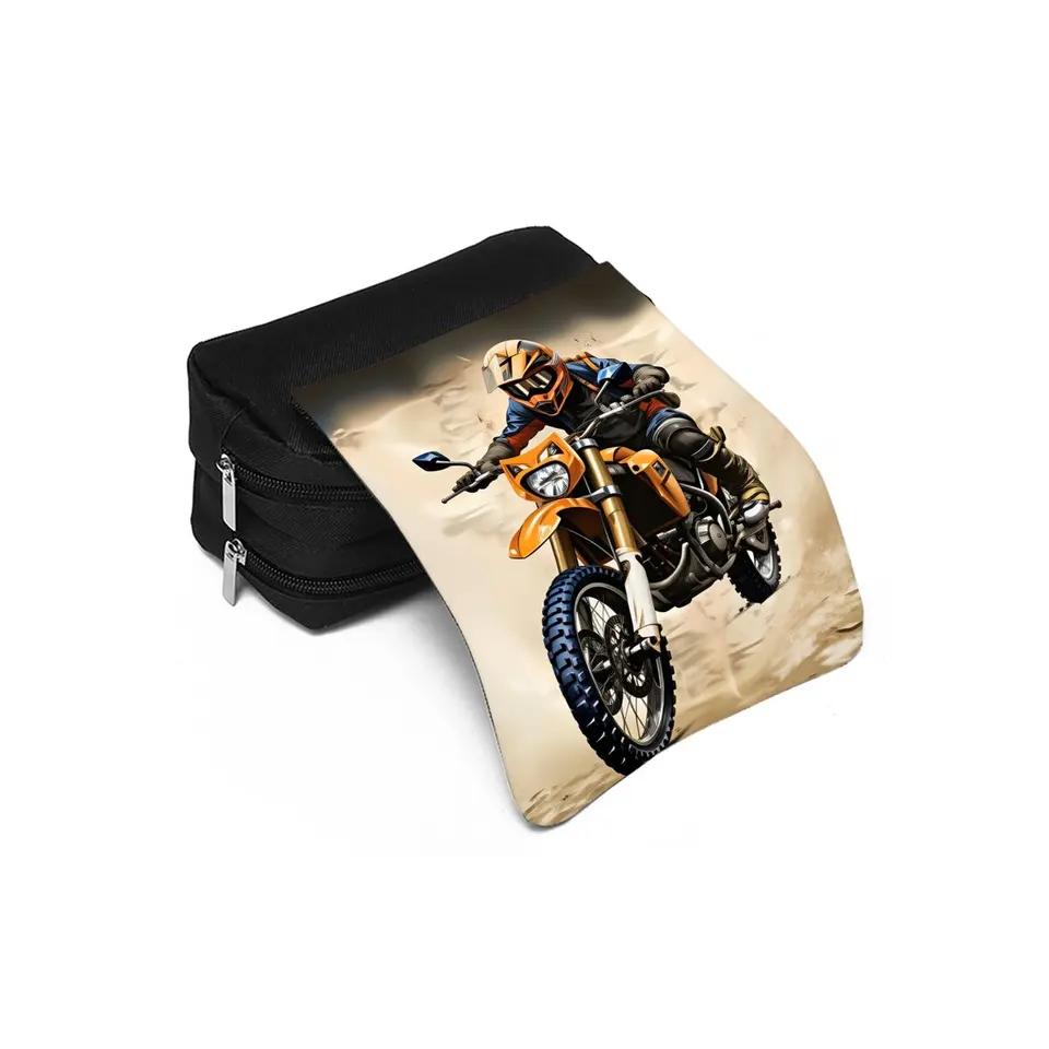 Cool Motorcycle Pattern Double Flip Fabric Pen Case Boy/Girls Best Gift 3D Pencil Pouch School Office Use Children Model WKA14