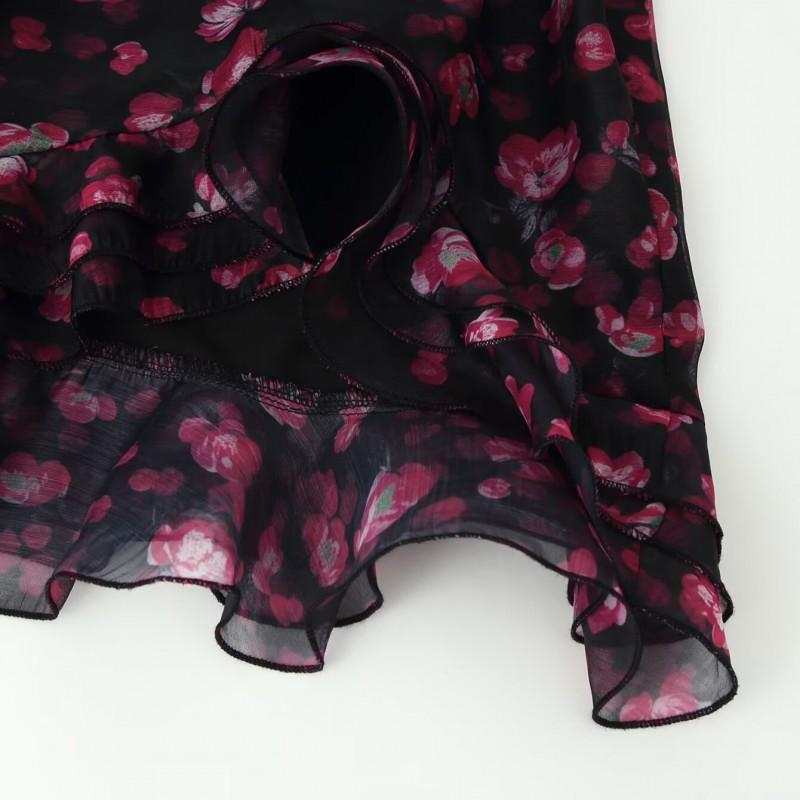 Womens V-Neck Floral Print Ruffle Dress 2026 Loose Fit Long Sleeve Mid-Length