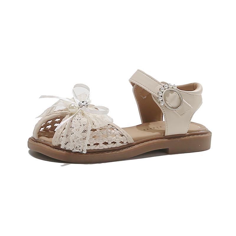 Girls' Heart-Shaped Rhinestone Woven Hollow Sandals2026Summer Children's Mesh Lace Bow Princess Sandals