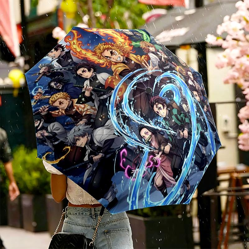 Demon Slayer Druckschirm Automatisches Öffnen/Schließen - Tragbares faltbares Design - Tägliche Nutzung für Reisen/Outdoor - Geschenk zum Geburtstag