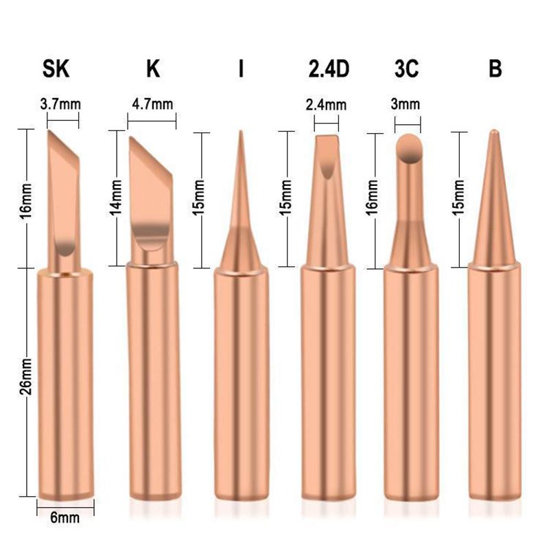 6pcs Tip For Soldering Iron Professional Electronic Soldering  Pure Copper 900MM Luotie Head Suit Solder Tip