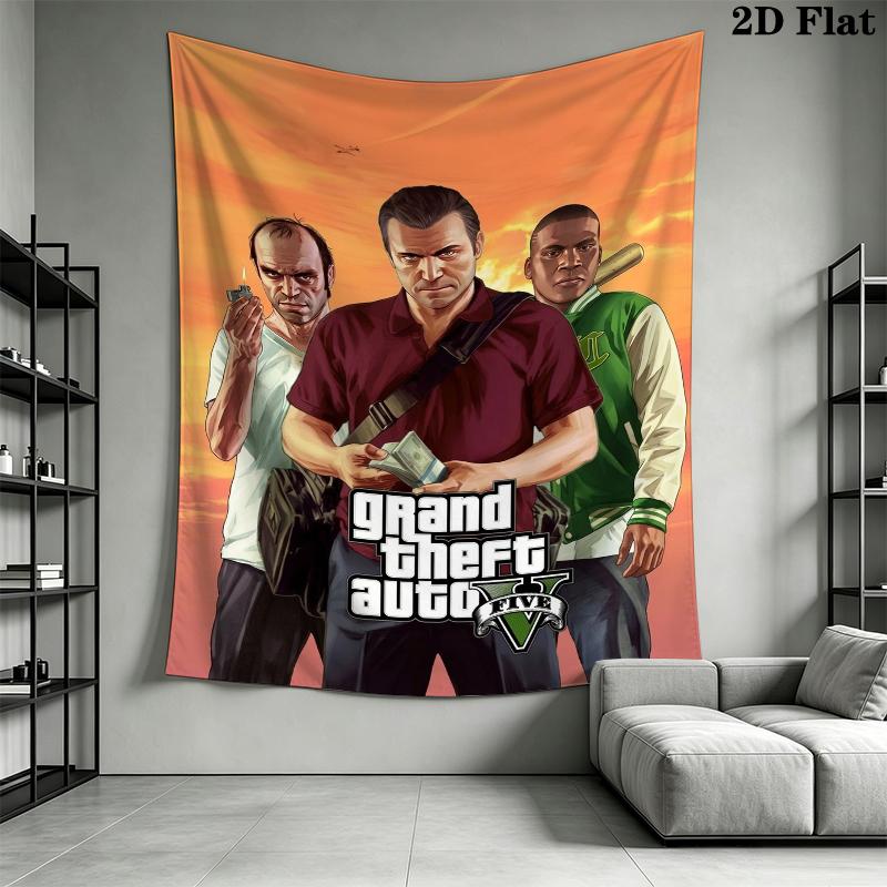 Grand Theft Auto Wall Tapestry Aesthetic Wall Hanging Printed Fabric Blanket Decorative Tapestries for Bedroom Living Room Home Decor