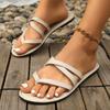 Black Clip Toe Flat Slippers for Women Summer Comfortable Non Slip Beach Flip Flops Woman Plus Size Cross Strap Roman Sandals