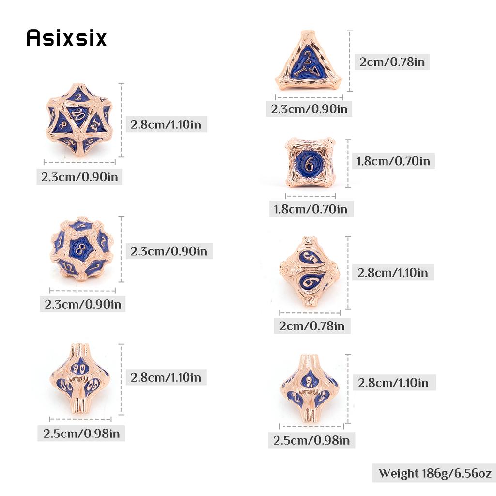 7 Pcs Copper Blue Tree Stump Root Metal Dice Solid Metal Polyhedral Dice Set Suitable for Role-Playing RPG  Board Game Card Game
