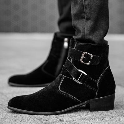 Moda Tasarımcısı Yeni Erkek Sivri Süet Fermuar Tokalı Botlar Buzlu Trend Günlük Lüks Moda Yüksek Bilekli Chelsea Ayak Bileği Botları