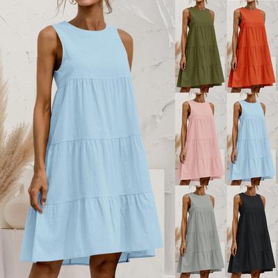 2024 Summer Women's Plus Size Cotton Linen Sleeveless Patchwork Loose Dress