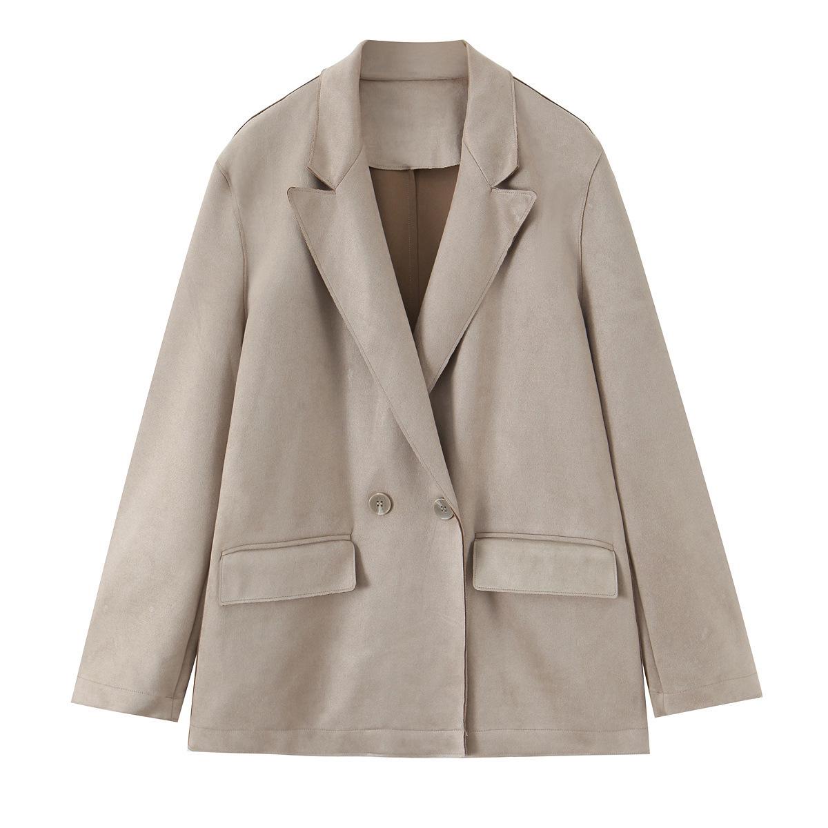 

Женский двубортный блейзер с эффектом замши, осенний, 3046271 L хаки