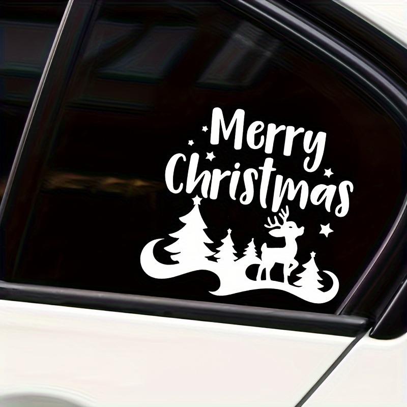Vier Optionen Weihnachtsautoaufkleber, Fröhliche Weihnachten Aufkleber mit Weihnachtsmann Rentier Schneeflocken Designs, Festliche Autodeko-Accessoires