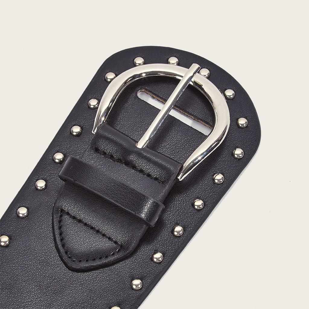 Punk Style Studded Waistband PU Leather Belt for Men and Women Fashionable Waist Ornament with Buckle Design