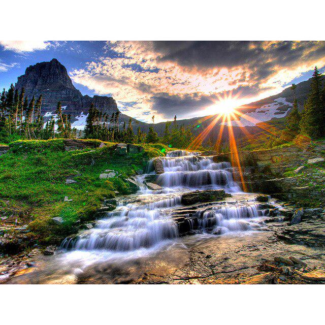 DIY 5D Diamond Painting Waterfall Landscape Full Round Rhinestone Diamond Embroidery Cross Stitch