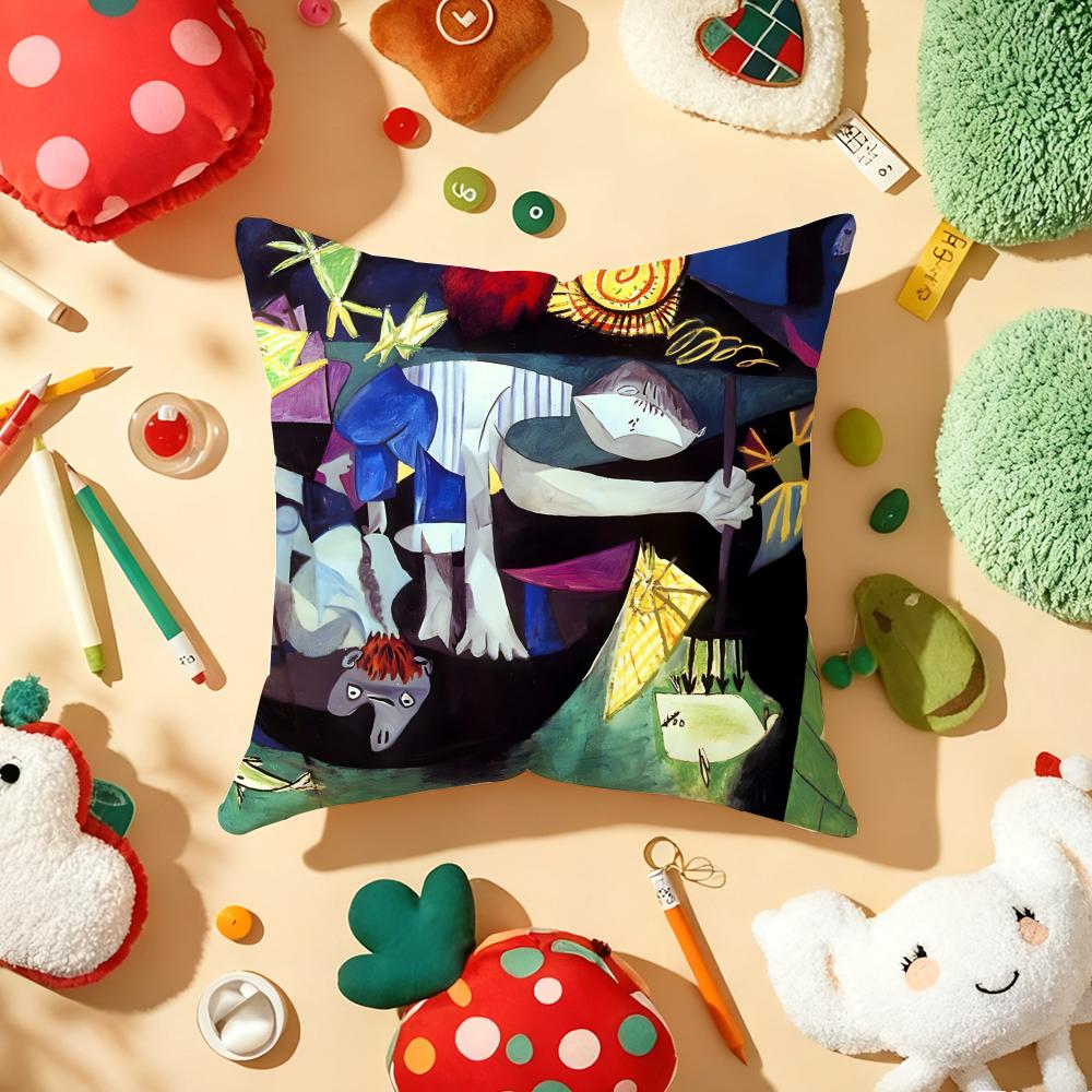 P-Picasso Painting Art Cushion Cover Plush Fabric Soft Double-Sided Printed Sofa Warm Winter Home Gift Pillow Cover