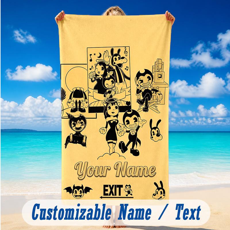 Beach Towel Custom Name Text, Quick Dry Large Towel For Beach HomeBendy and the Ink Machine