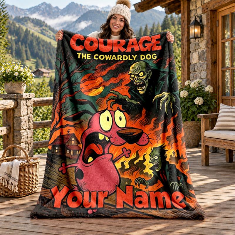 Brave Dog Custom Name Flannel Blanket Personalized Soft Warm Plush Throw Blanket Customized Gift for Family Friends