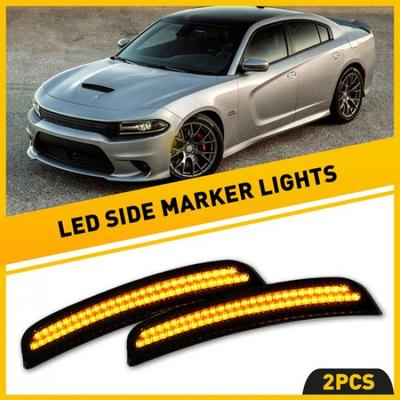 For 2015- Dodge Charger Front Bumper Smoked Amber Marker Side Signal Lights