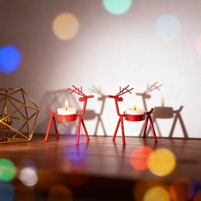 Standing Christmas Reindeer Tealight Holders Iron Metal Elegant Tea Light Candle Holders Stable Rust-Proof Xmas Decor Desktop
