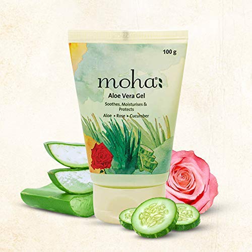 Moha Aloe Vera Gel 100 gm X Pack of 2 for Face, Skin & Hair | Hydrating, Soothing, Lightweight Organic Gel with Rose & Cucumber