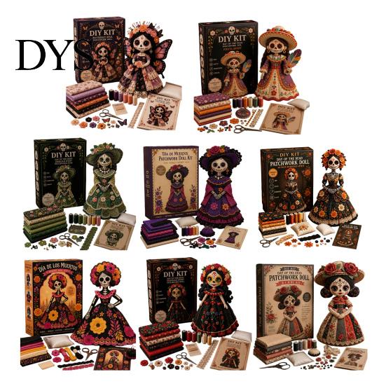 Volkskunstpuppen Bastelset Tag der Toten Patchwork DIY-Set, Zuckerschädel Nähen Bastelsets für Erwachsene, Feiertags-Andenken-Herstellungsmaterialien Halloween