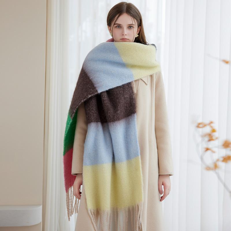 Thickened Warm Faux Cashmere Scarf Women European American Style Winter Tassel Scarf Retro Fashion Neck Wrap Shawl
