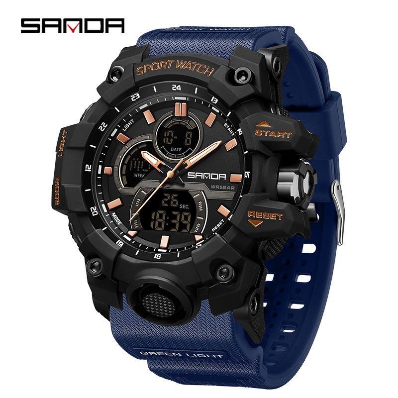 SANDA Multifunctional Military Watch for Men Dual Display Digital Waterproof Luminous Mens Wristwatches Quartz Clock Sport Watches