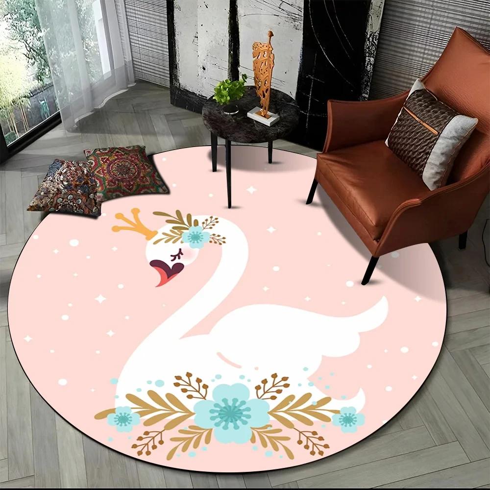 3D Cute Cartoon Swan Round Carpet Non-slip Area Rug for Living Room Sofa Bedroom Decor Circle Entrance Doormat Comfort Yoga Mat