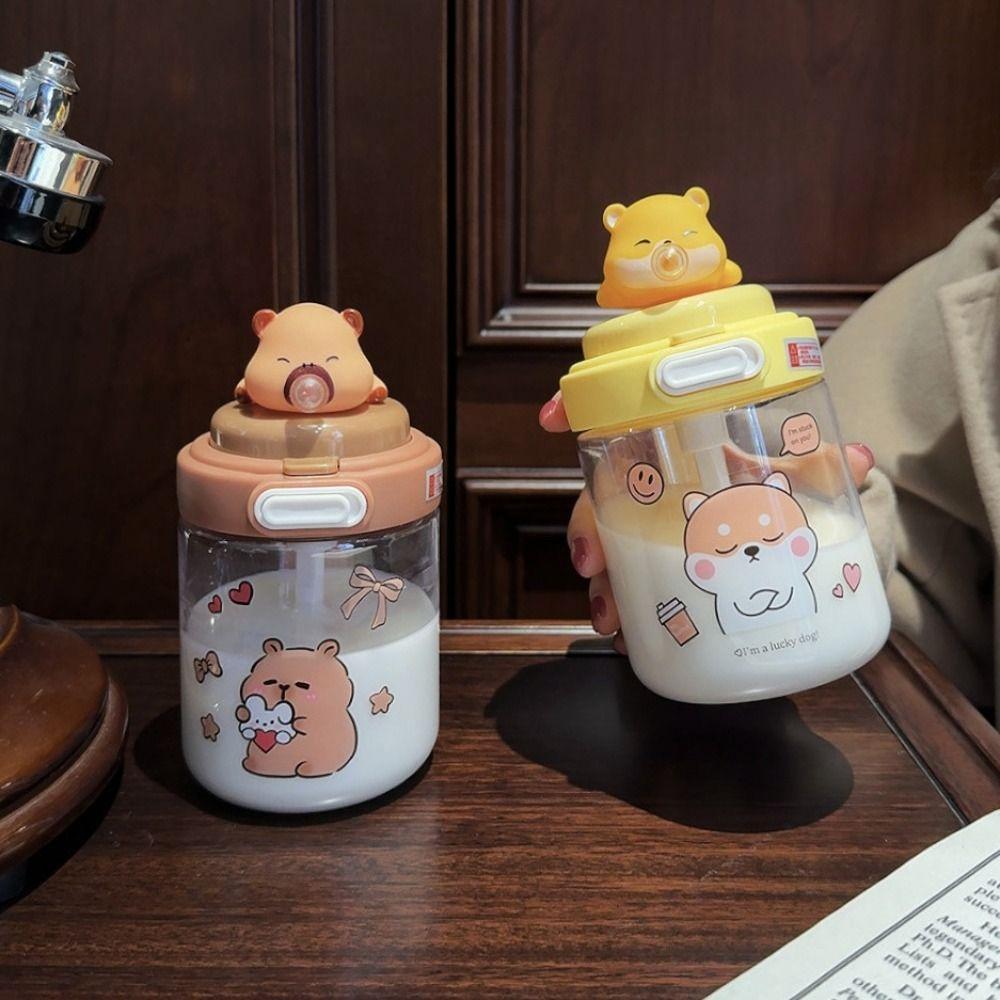 Cute Capybara Water Bottles Spit Bubble Sport Water Bottle Milk Cup Cartoon Plastic Cup  Summer