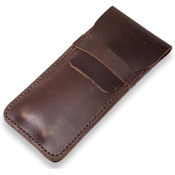 DK86 Leather Pen Case Holder Fountain Multi Pens Pouch Pen Protective Sleeve Cover - Small Coffee