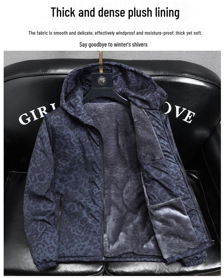 Men's Trendy Camouflage Leopard Print Jacket – Autumn/Winter Velvety Thick Cotton Windbreaker