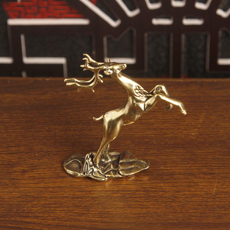 Retro Messing Springender Sikahirsch Kleine Statue Schreibtischornament Tierfiguren Heimdekorationen Handwerkszubehör
