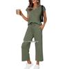 Women's Spring/Summer V-Neck Short Sleeve Buttoned Two-Piece Casual Suit