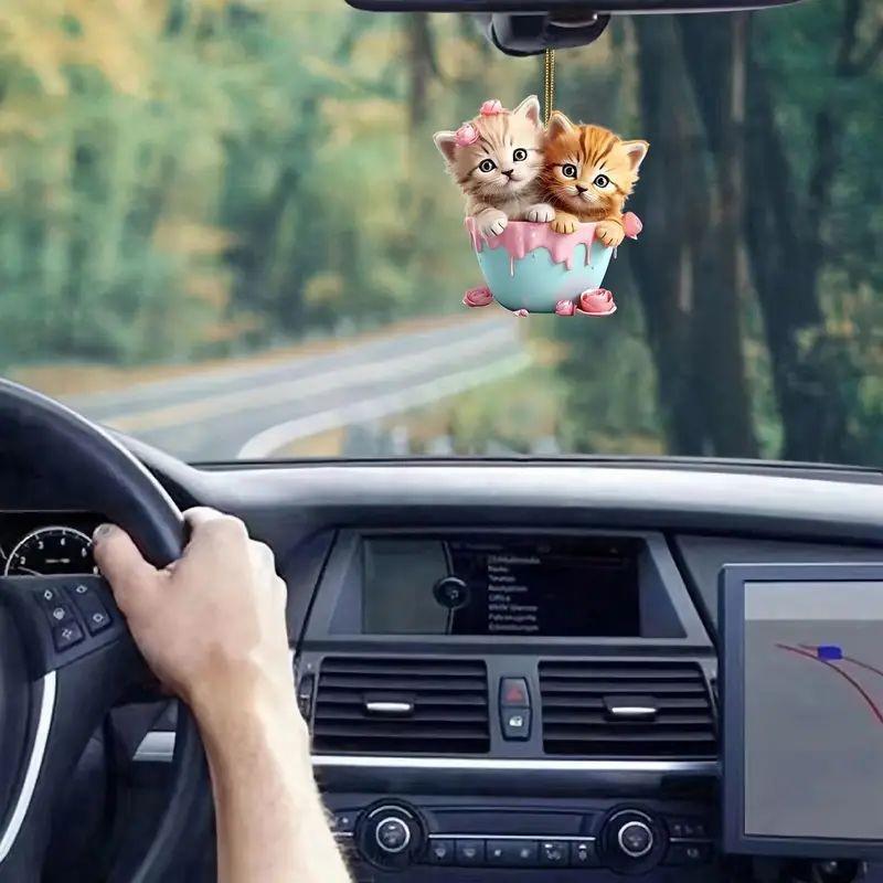 Cartoon Cat Eyecatching Acrylic Ornaments Cheerful Teacup Decorations Car