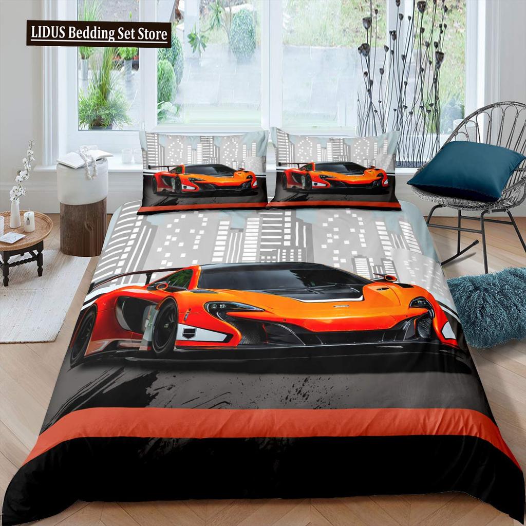 Závodní auto Povlečení Set Velikost Queen 3D Potisk Auta Povlečení Stylová Dekorace Kluci Sport Přikrývka Povlak Rychlost Sportovní Auto Přikrývka Set