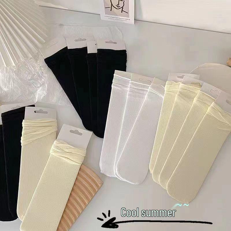 Women's Mid-Calf Ice Socks: Non-Slip, Japanese Style, Pure White for Summer, Spring, and Autumn. Trendy Street Style Over-the-Knee Design.