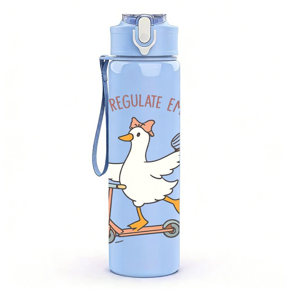 1PC Skateboard Goose Funny Cartoon 750ml Color Plastic Sports Water Bottle Leakproof Flip Straw Lid Suitable for Sports Office Home Use