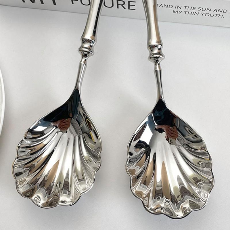 Food Serving Spoon with a Broad Shell-Form Bowl Stainless Steel for Gathering and Transferring Soups, Rice, and Casseroles