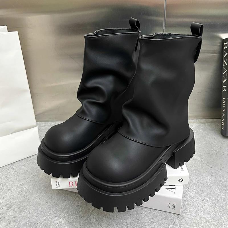 

Женская обувь в стиле панк, туфли на плоской платформе, ботильоны на плоской подошве, ретро-модные женские мотоциклетные ботинки, зимние, новые, массивные, готические, Botas Mujer 40