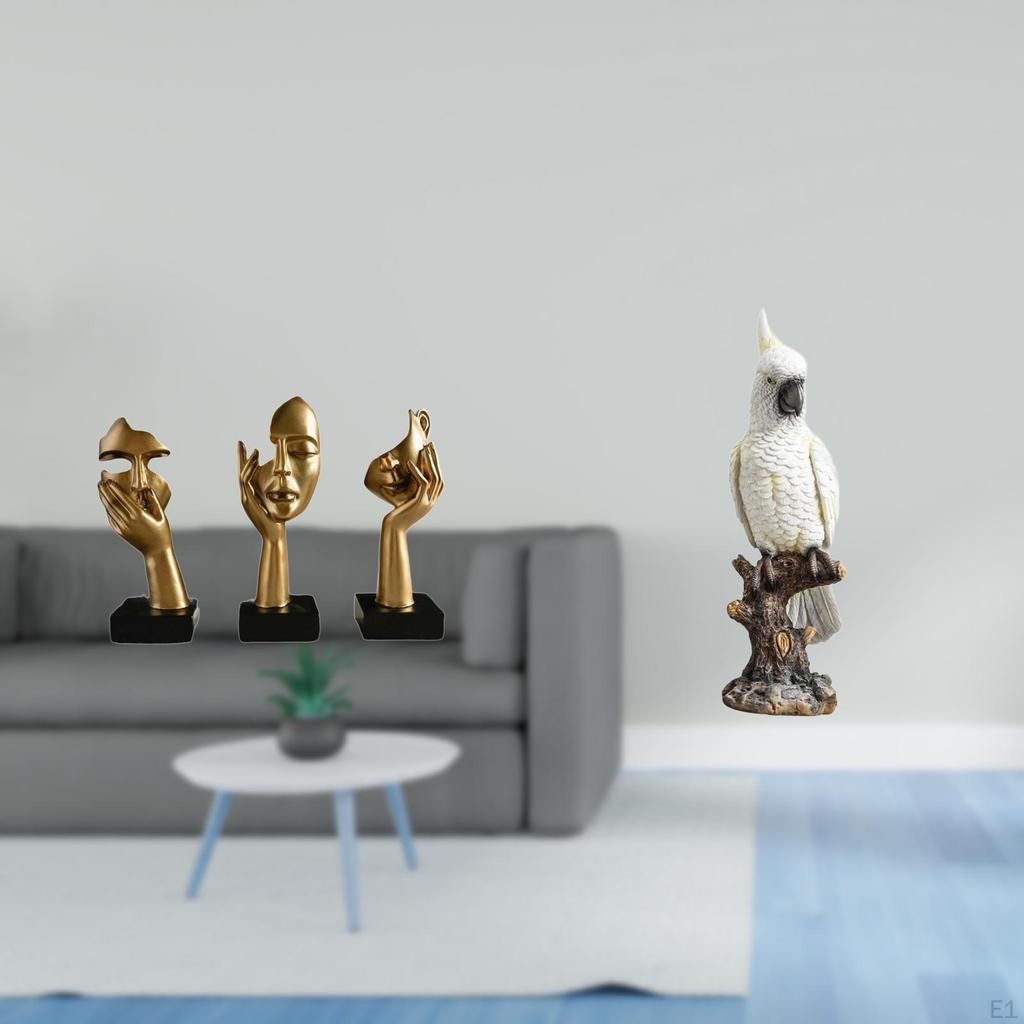 Resin Thinker Parrot Abstract Art Sculpture Tabletop Decoration for Office Living Room Bookshelf
