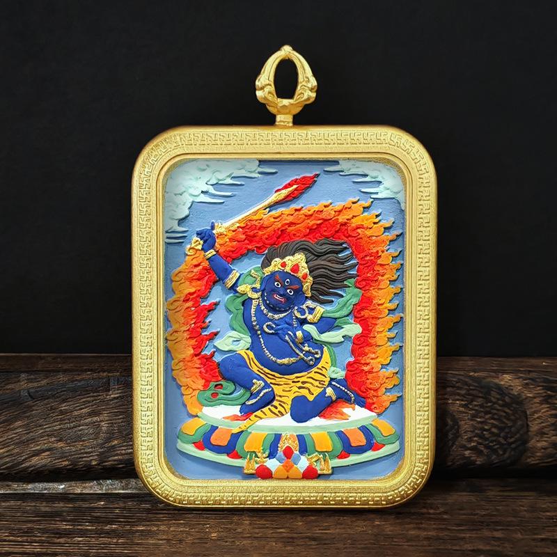 Tibetisches Grünes Tara & Gelbes Jambhala Amulett: Titanstahl Medizin Buddha Anhänger