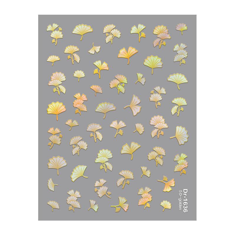 Redanco 5D тисненые золотые фольгированные наклейки для ногтей с рисунком листьев гинкго (DR1636)