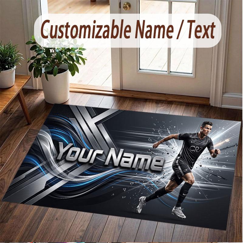 Custom Rug Cristiano Ronaldo Pattern Print Name Text Soft Non‑Slip Floor Carpet for Home Indoor Decoration