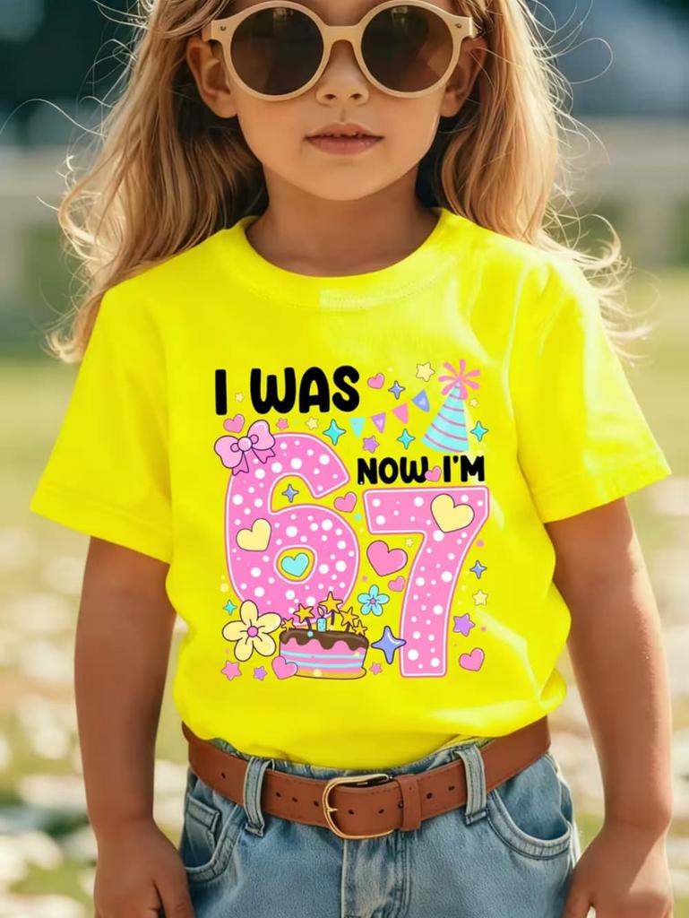 67 Meme T-Shirt for Girls 6-7 Years Old Birthday Party Gifts Summer Short Sleeve Tees Crew Neck Graphic Y2k Children's Clothing