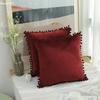 Velvet Pillow Cover with Ball Lace, Soft Cushion Cover, Monochrome, Modern and Simple, Fur Ball, 30x50, 40x40, 50x50, 65x65cm