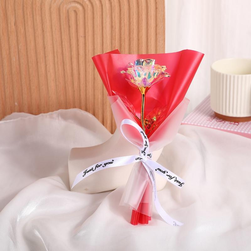 Kreatywny Złoty Kwiat z Folii Mały Kwiat Symulacyjny Pojedynczy Wieczny Kwiat Prezent na Imprezę Walentynki dla Urodzin Dziewczyny