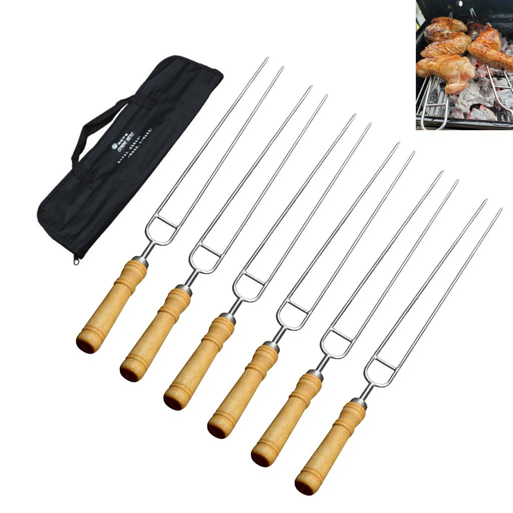 430 Stainless Steel BBQ Skewers with White Beech Handles for Outdoor Grilling Accessories