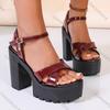 Comemore Summer New High-heeled Sandals for Women Leather Thick Sole Buckle Strap Ladies Shoes Platform Sandales Femmes