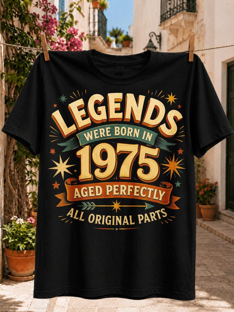 Legends Were Born In 1975 Aged Perfectly All Original Parts Retro Stars And Banner Graphic Vintage Unisex All Tshirt