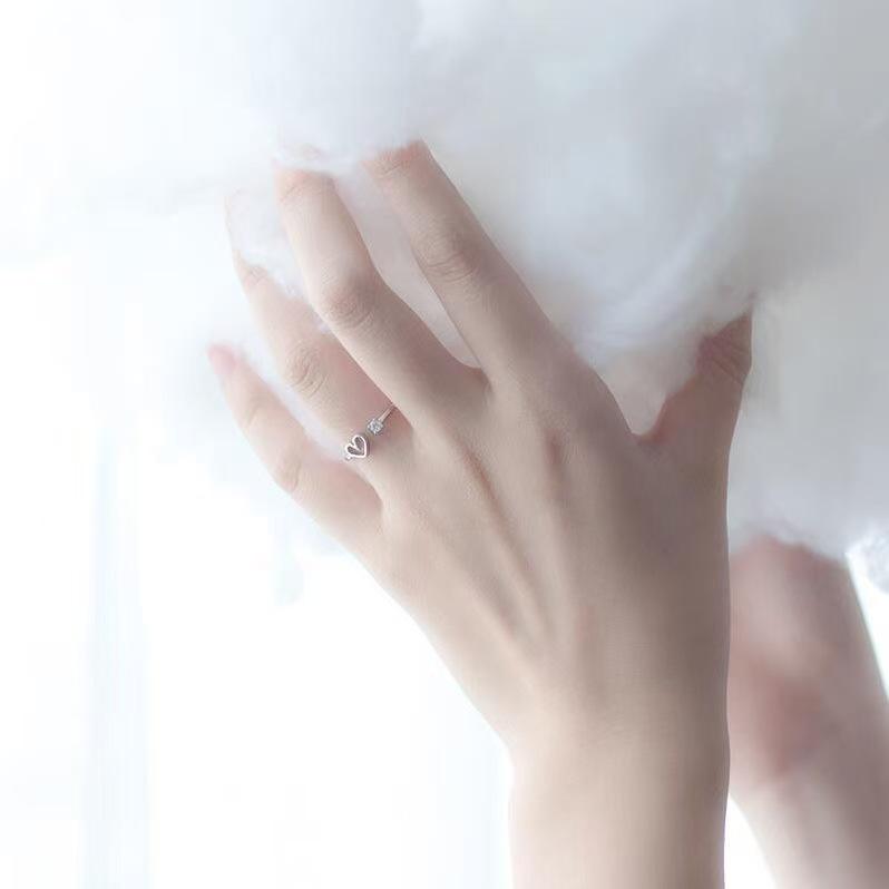 2025 Korean Style Sweet Heart Diamond Ring for Women - Hollow Design, Fashion Gift for Girlfriends