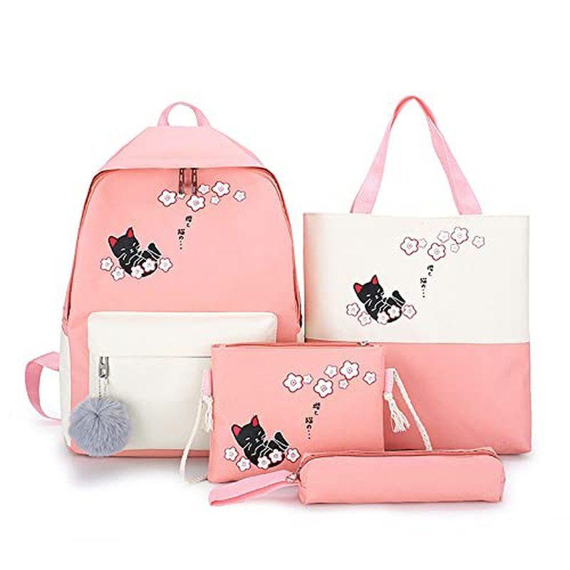 

4 комплекта/шт. женский рюкзак для ноутбука с лентами школьные рюкзаки милый кот школьный ранец для подростков девочек студенческая сумка для книг женская сумка розовый
