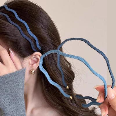 2 Stück Mode Schlank Denim Vintage Haarband Retro Stirnbänder für Frauen Mädchen Einfach Passende Haarbänder Reifen Accessoires